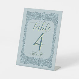 Vintage blaue Spitzen-Tischnummer für Hochzeiten Sockelschild