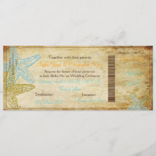 VINTAGE BLAUE STARFISH-BORDING-PASS-EINLADUNGEN EINLADUNG