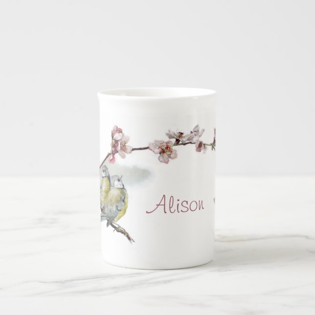 Vintage blaue Tits Prozellantasse (Vorderseite)