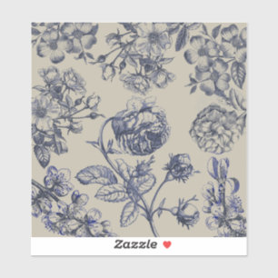 Vintage Blaue Toile-Botanische Blumenmuster Antiqu Aufkleber