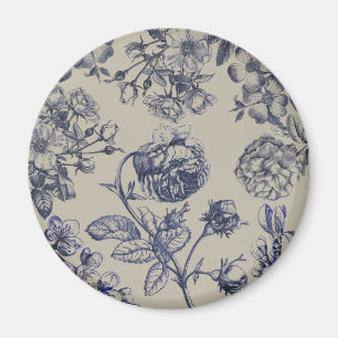 Vintage Blaue Toile-Botanische Blumenmuster Antiqu Magnet