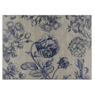 Vintage Blaue Toile-Botanische Blumenmuster Antiqu Schneidebrett