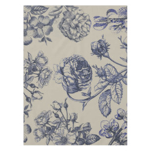 Vintage Blaue Toile-Botanische Florale Antiquität Tischdecke