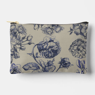 Vintage Blaue Toile-Botanische Florale Antiquität Zubehörtasche