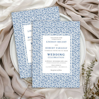 Vintage Blaue Toile de Jouy Elegante Hochzeits-Ein Einladung