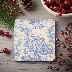 Vintage Blaue Toile de Jouy-Paar-Szene Steinuntersetzer