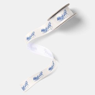 Vintage Blaue Toile-Pferdeschlitten-Weihnachten Satinband