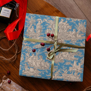 Vintage Blaue Türkis Französische Toile Landschaft Geschenkpapier