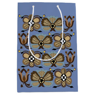 Vintage blaue und braune estnische Blumenkunst Mittlere Geschenktüte