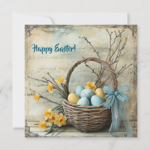 Vintage blaue und gelbe Ostereier und Osterglocken Feiertagskarte