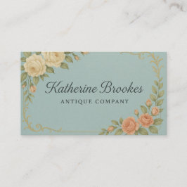 Vintage blaue und pfirsichfarbene florale Visitenk Visitenkarte