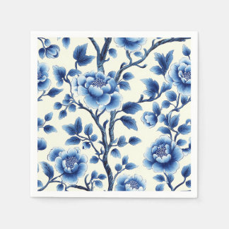 Vintage blaue und weiße botanische Kunst Serviette