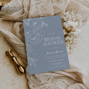 Vintage Blaue und Weiße Florale Küsten Hochzeitssh Einladung