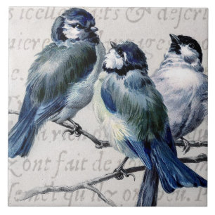 Vintage blaue Vogel-Collage - kundengebundene Fliese