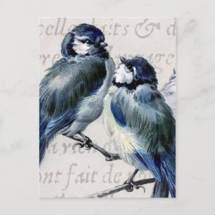 Vintage blaue Vogel-Collage - kundengebundene Postkarte