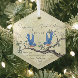 Vintage Blaue Vögel Ehrenjungfer-Ornamente Ornament Aus Glas
