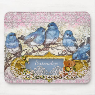 Vintage Blaue Vögel Glück Home-Office-Computer Mousepad