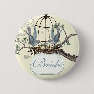 Vintage Blaue-Vogel-Liebesvögel-Hochzeitsabzeichen Button