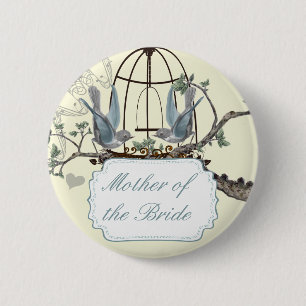 Vintage Blaue-Vogel-Liebesvögel-Hochzeitsabzeichen Button