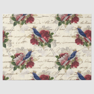 Vintage Blaue Vögel mit Kronen und Rose Dekoupage Seidenpapier