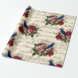 Vintage Blaue Vögel mit Kronen und Rose Geschenkpapier