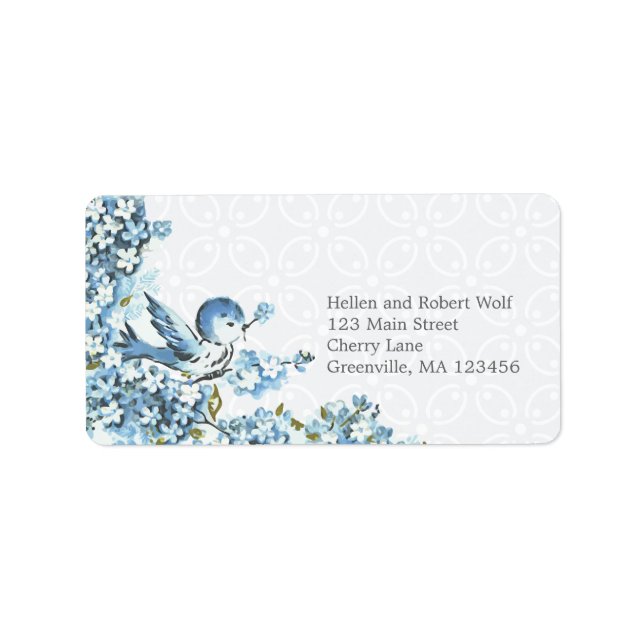 Vintage Blaue Vögel Wintersaison Adressaufkleber (Vorne)