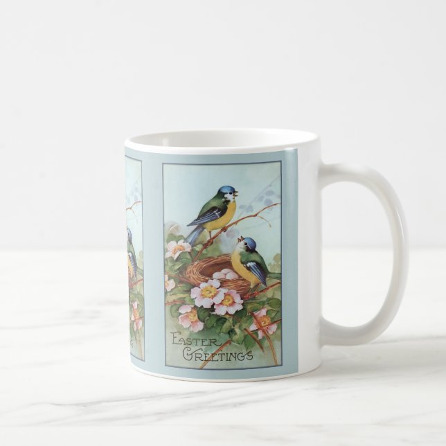 Vintage Blaue Vogelart Ostern Kaffeetasse (Rechts)