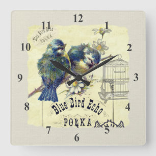 Vintage blaue Vogelbirdcage-Collage Quadratische Wanduhr