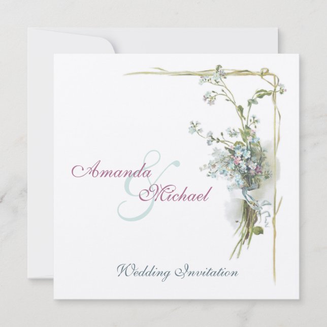 Vintage blaue wedding Vergissmeinnichte Einladung (Vorderseite)