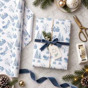 Vintage Blaue Weihnachts-Toile-Schlitten Geschenkpapier