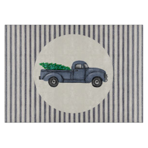 Vintage Blaue Weihnachtsbaum-LKW-Schneidbrett Schneidebrett