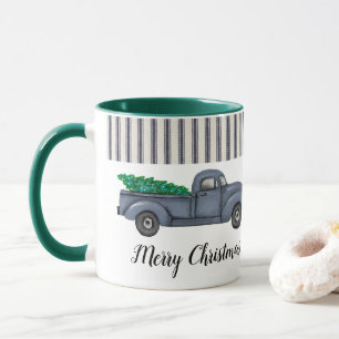 Vintage Blaue Weihnachtsbaum-LKW-Tasse Tasse