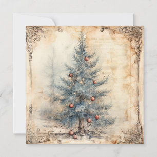 Vintage Blaue Weihnachtsbaumkarte Feiertagskarte