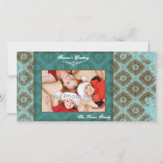 Vintage blaue Weihnachtsfeier Fotokarte Feiertagskarte