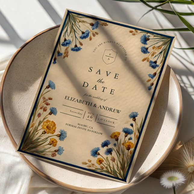 Vintage Blaue Wildblumen-Hochzeit Save The Date (Von Creator hochgeladen)