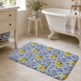 Vintage Blaue Zitronen-Botanik-Muster Badematte