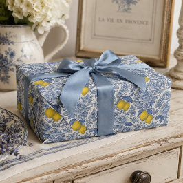 Vintage Blaue Zitronen-Botanik-Muster Geschenkpapier