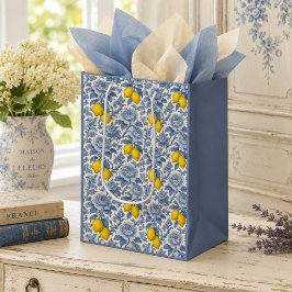 Vintage Blaue Zitronen-Botanik-Muster Mittlere Geschenktüte