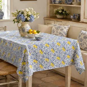 Vintage Blaue Zitronen-Botanik-Muster Tischdecke