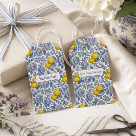 Vintage Blaue Zitronen-Botanik-Mustername Geschenkanhänger