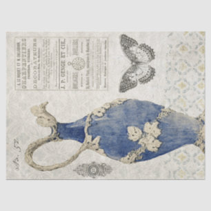 Vintage Blauer Dekorationsvase und Schmetterling Seidenpapier