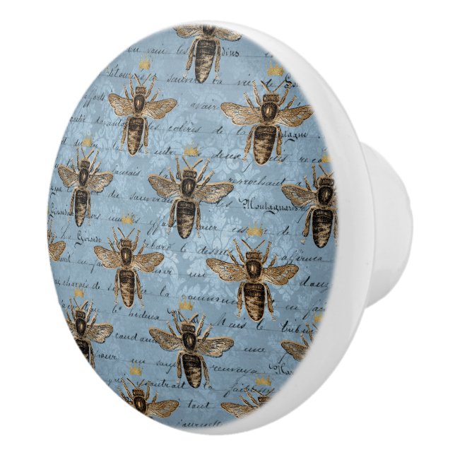 Vintage Blauer Honigbiene Keramikknauf (Rechts)