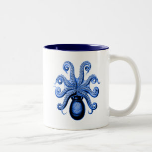 Vintage Blauer Krake 1 Unterseite Zweifarbige Tasse