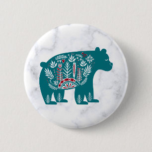 Vintage blauer nordischer Bär auf Marmor Pinback Button