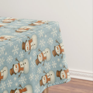 Vintage blauer Schneemann und Schneeflocken Weihna Tischdecke