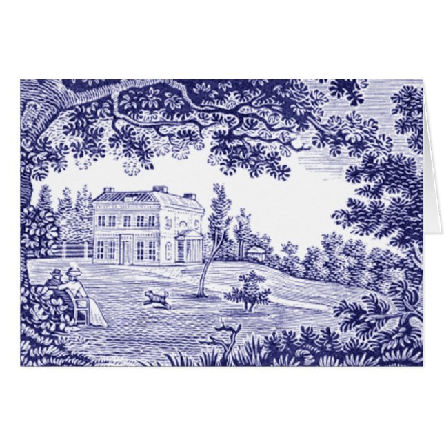 Vintage Blauer Toile Frankreich Landschaft (Vorderseite (Horizontal))