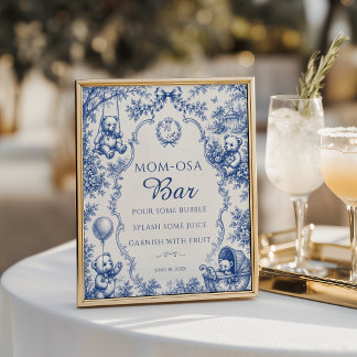 Vintage-Blauer-Toile-Teddybär-Mom-osa-Bar-Baby Poster