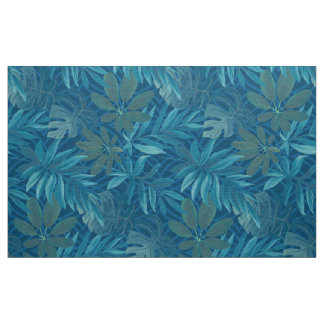 Vintage Blauer und grüner tropischer Leaf-Stoff Stoff