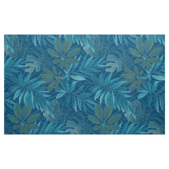 Vintage Blauer und grüner tropischer Leaf-Stoff Stoff (Yard (91,4 cm))