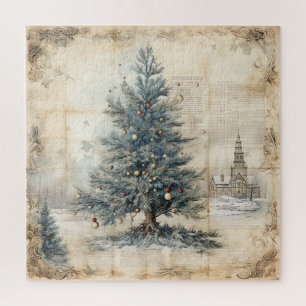 Vintage blauer Weihnachtsbaum-Puzzle Puzzle